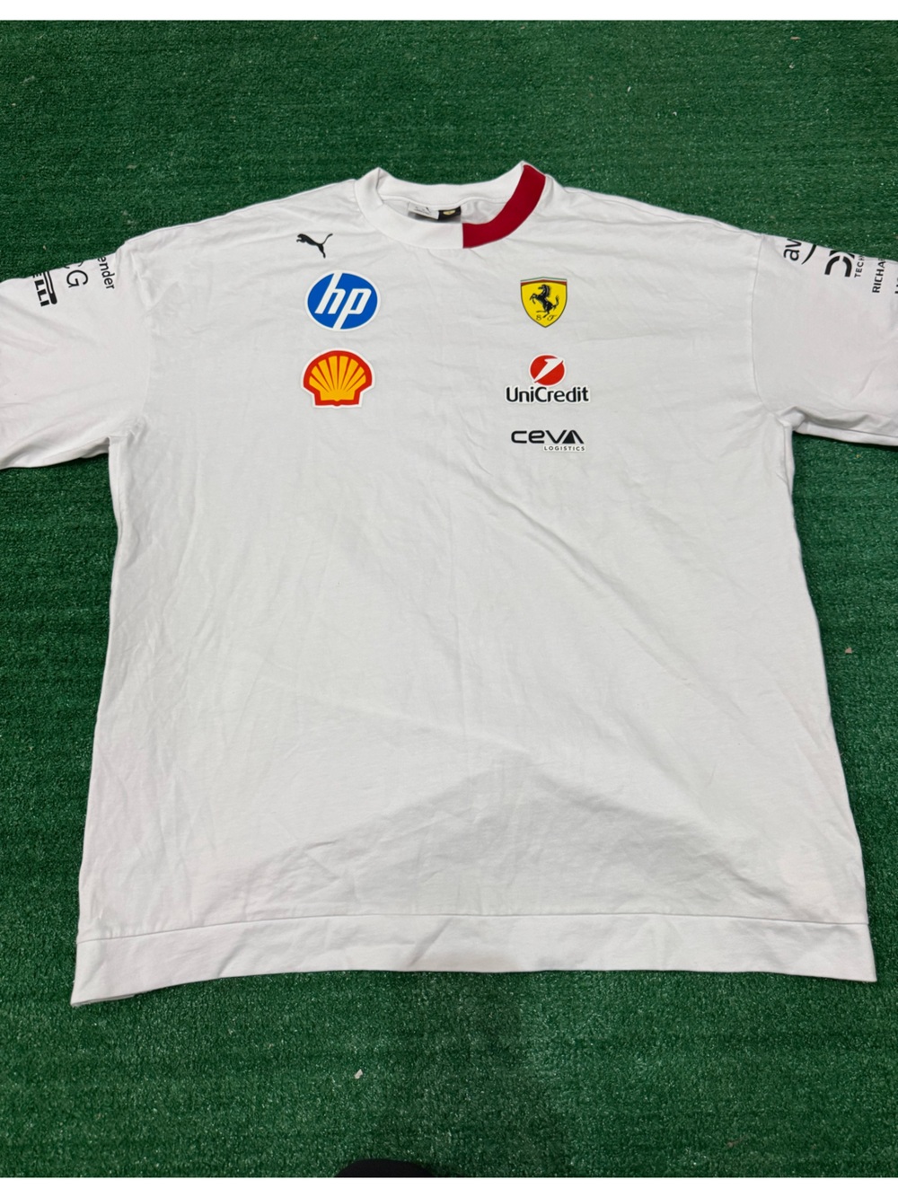 Scuderia Ferrari Puma Driver Shirt Mens Size XL White Short Sleeve Snap Hem